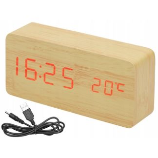Дървен LED часовник с термометър