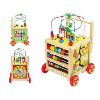 Детска дървена количка с образователни играчки