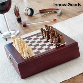 Дървен шах с луксозен сет за вино