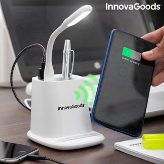 Безконтактно зарядно с поставка за химикалки и лампа InnovaGoods DesKing 5 в 1 1