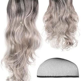 Дълга коса перука с омбре в сив цвят - 70 см