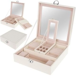 Елегантна кутия за бижута в бял цвят с огледало