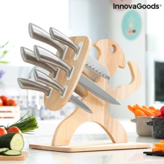 Комплект кухненски ножове с дървена поставка InnovaGoods